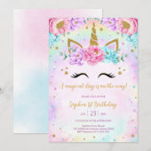 Invitation Magical Day Unicorn and Rainbows Birthday (Devant / Derrière)