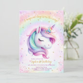 Invitation Magical Day Unicorn and Rainbows Birthday (Debout devant)