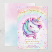 Invitation Magical Day Unicorn and Rainbows Birthday (Devant / Derrière)