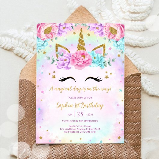 Invitation Magical Day Unicorn and Rainbows Birthday