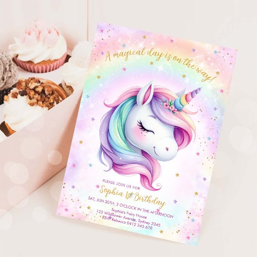 Invitation Magical Day Unicorn and Rainbows Birthday