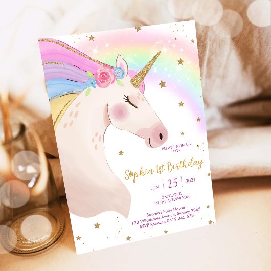 Invitation Magical Day Unicorn and Rainbows Birthday