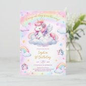 Invitation Magical Day Unicorn and Rainbows Birthday (Debout devant)