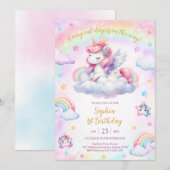 Invitation Magical Day Unicorn and Rainbows Birthday (Devant / Derrière)