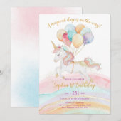 Invitation Magical Day Unicorn and Rainbows Birthday (Devant / Derrière)