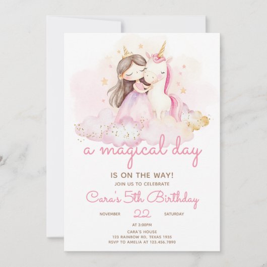 Invitation Magical Day Unicorn Birthday Party (Devant)