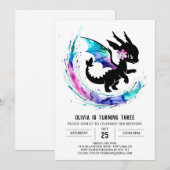 Invitation Magical Girly Dragon Digital Girl Anniversaire (Devant / Derrière)