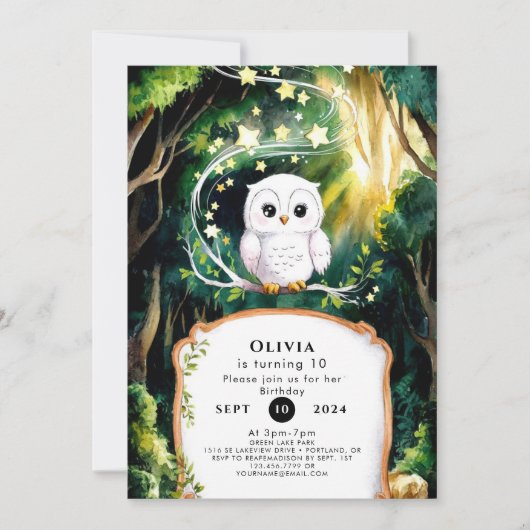 Invitation Magical Into the Woods Owl Anniversaire (Devant)