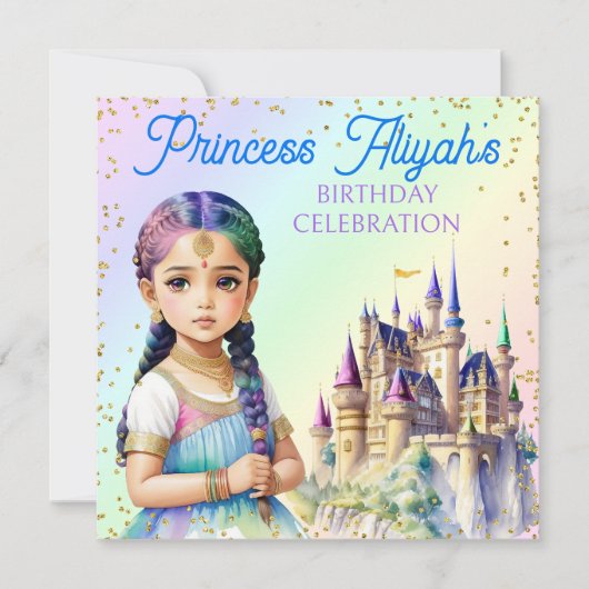 Invitation Magical Pastel Princess Imaginaire Rainbow Castle (Devant)