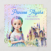 Invitation Magical Pastel Princess Imaginaire Rainbow Castle (Devant / Derrière)