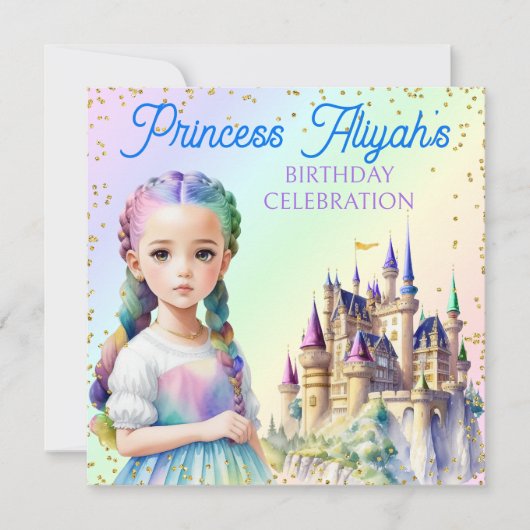 Invitation Magical Pastel Princess Imaginaire Rainbow Castle (Devant)