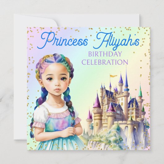 Invitation Magical Pastel Princess Imaginaire Rainbow Castle (Devant)