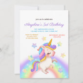 Invitation Magical Pastel Rainbow Stars Unicorn Birthday  (Devant)