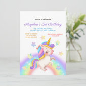 Invitation Magical Pastel Rainbow Stars Unicorn Birthday  (Debout devant)