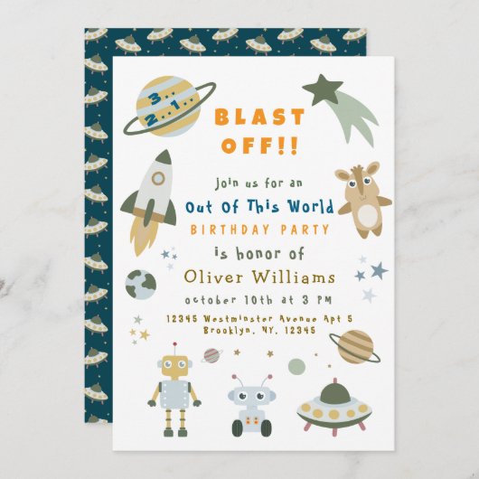 Invitation Magical Personalized Space Birthday Party Invite (Devant / Derrière)