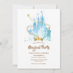 Invitation Magical Princess Castle Crown Girls Anniversaire