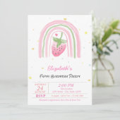 Invitation Magical Rainbow Strawberry Stars Birthday  (Debout devant)
