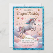 Invitation Magical Rainbow Unicorn 4th Birthday (Devant)
