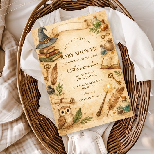 Invitation Magical Spellbook Wizard Baby Shower