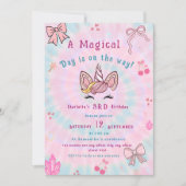 Invitation Magical Tie Dye Unicorn Coquette Bow Birthday (Devant)