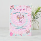 Invitation Magical Tie Dye Unicorn Coquette Bow Birthday (Debout devant)