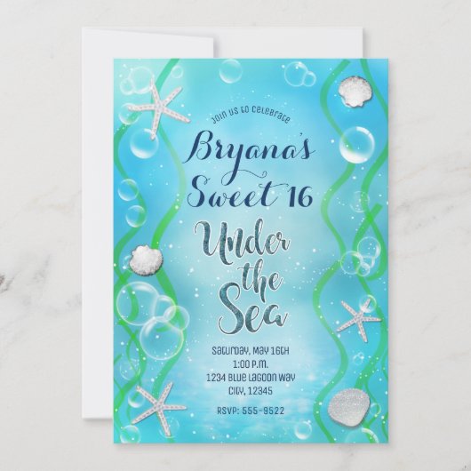 Invitation Magical Under The Sea Turquoise Blue Sweet 16 (Devant)