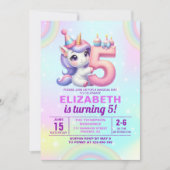 Invitation Magical Unicorn 5th Birthday – Rainbow theme (Devant)