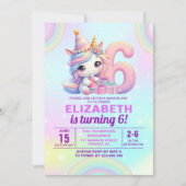 Invitation Magical Unicorn 6th Birthday – Rainbow (Devant)
