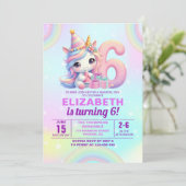 Invitation Magical Unicorn 6th Birthday – Rainbow (Debout devant)