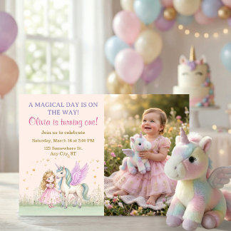 Invitation Magical Unicorn and Princess Photo Birthday