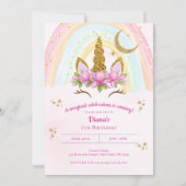 Invitation Magical Unicorn Moon Stars Fille anniversaire (Devant)