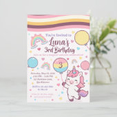 Invitation Magical Unicorn & Rainbow Girl Third Birthday  (Debout devant)