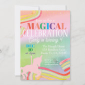 Invitation Magical Unicorn Rainbow Parties scintillant filles (Devant)