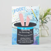 Invitation Magician hat and bunny boy birthday invite. (Debout devant)