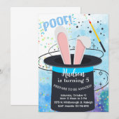 Invitation Magician hat and bunny boy birthday invite. (Devant / Derrière)