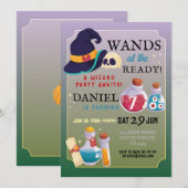 Invitation Magicien Fête Anniversaire Larmes Aux Garçons Prêt (Devant / Derrière)