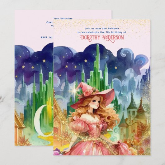 Invitation Magicien Oz Anniversaire Bonne Sorcière Anniversai (Devant / Derrière)