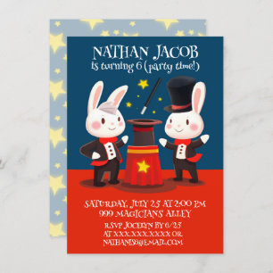 Invitation Magiciens de lapins mignons sur scène Anniversaire