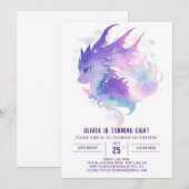 Invitation Magie du dragon cosmique pour l'anniversaire (Devant / Derrière)