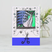 Invitation MAGIE DU PRINTEMPS bleu marine turquoise noir (Debout devant)