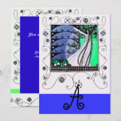 Invitation MAGIE DU PRINTEMPS bleu marine turquoise noir (Devant / Derrière)