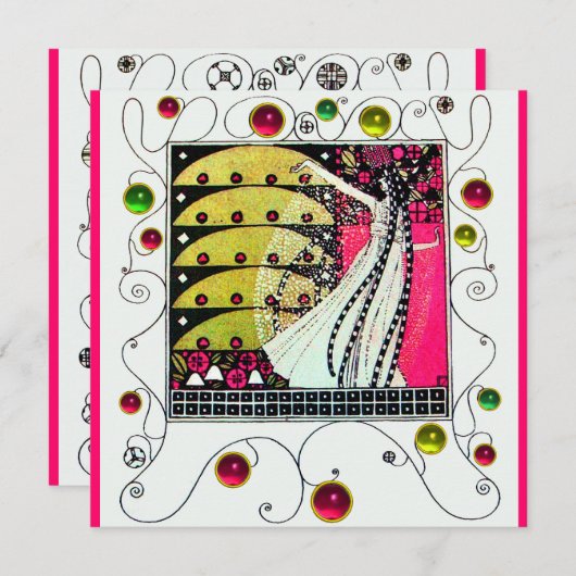 Invitation MAGIE DU PRINTEMPS, Fuchsia, Vert Jaune, Noir (Devant / Derrière)