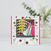 Invitation MAGIE DU PRINTEMPS, Fuchsia, Vert Jaune, Noir (Debout devant)