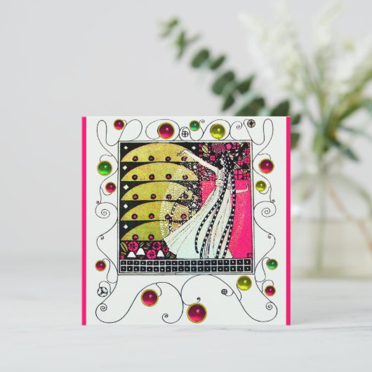 Invitation MAGIE DU PRINTEMPS, Fuchsia, Vert Jaune, Noir (Debout devant)