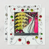 Invitation MAGIE DU PRINTEMPS, Fuchsia,Vert Jaune,Noir (Devant / Derrière)