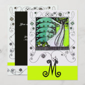 Invitation MAGIE DU PRINTEMPS ,jaune vert noir brillant (Devant / Derrière)