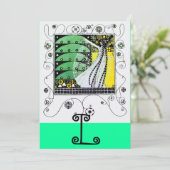 Invitation MAGIE DU PRINTEMPS ,jaune vif  noir vert (Debout devant)