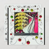 Invitation MAGIE DU PRINTEMPS rose noir blanc jaune vif (Devant / Derrière)