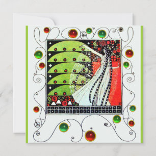 Invitation MAGIE DU PRINTEMPS rouge noir blanc vert brillant