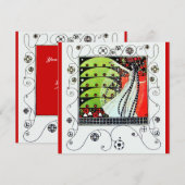 Invitation MAGIE DU PRINTEMPS ,rouge noir blanc vert brillant (Devant / Derrière)